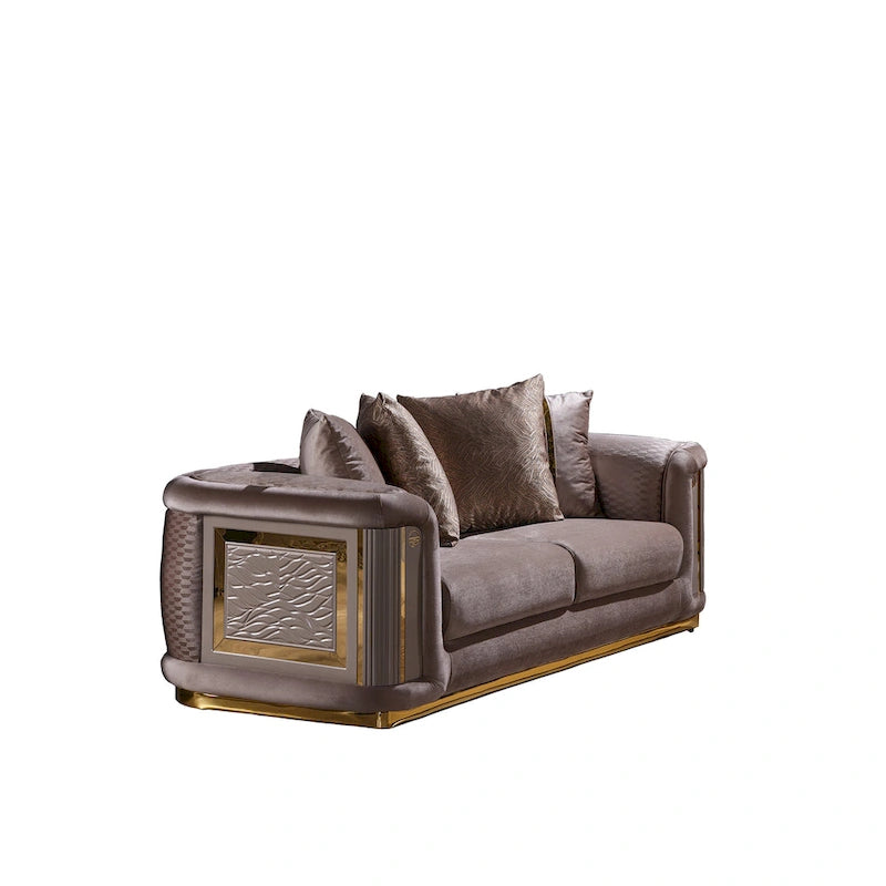 Ensemble de salon 3 pièces à accoudoirs carrés – Crème / Gris clair / Marron / Beige / Gris foncé
