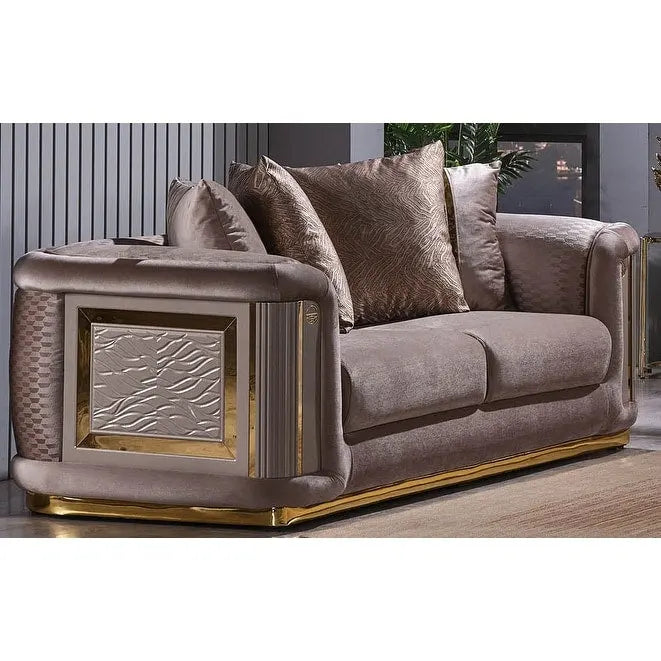 Ensemble de salon 3 pièces à accoudoirs carrés – Crème / Gris clair / Marron / Beige / Gris foncé