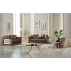 Ensemble de salon 3 pièces à accoudoirs carrés – Crème / Gris clair / Marron / Beige / Gris foncé