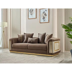 Ensemble de salon 3 pièces à accoudoirs carrés – Crème / Gris clair / Marron / Beige / Gris foncé