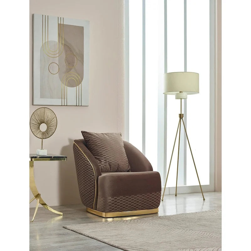 Ensemble de salon 3 pièces à accoudoirs carrés – Crème / Gris clair / Marron / Beige / Gris foncé