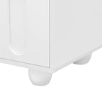 Meuble TV moderne noir et blanc avec portes en verre cintrées et tiroirs, convient jusqu'à 80"