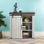 Meuble d'appoint avec porte coulissante de 32 po, blanc cassé/blanc cassé/bois vieilli/gris, simple