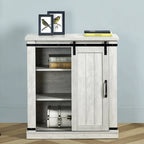 Meuble d'appoint avec porte coulissante de 32 po, blanc cassé/blanc cassé/bois vieilli/gris, simple