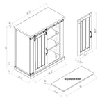 Meuble d'appoint avec porte coulissante de 32 po, blanc cassé/blanc cassé/bois vieilli/gris, simple