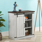 Meuble d'appoint avec porte coulissante de 32 po, blanc cassé/blanc cassé/bois vieilli/gris, simple