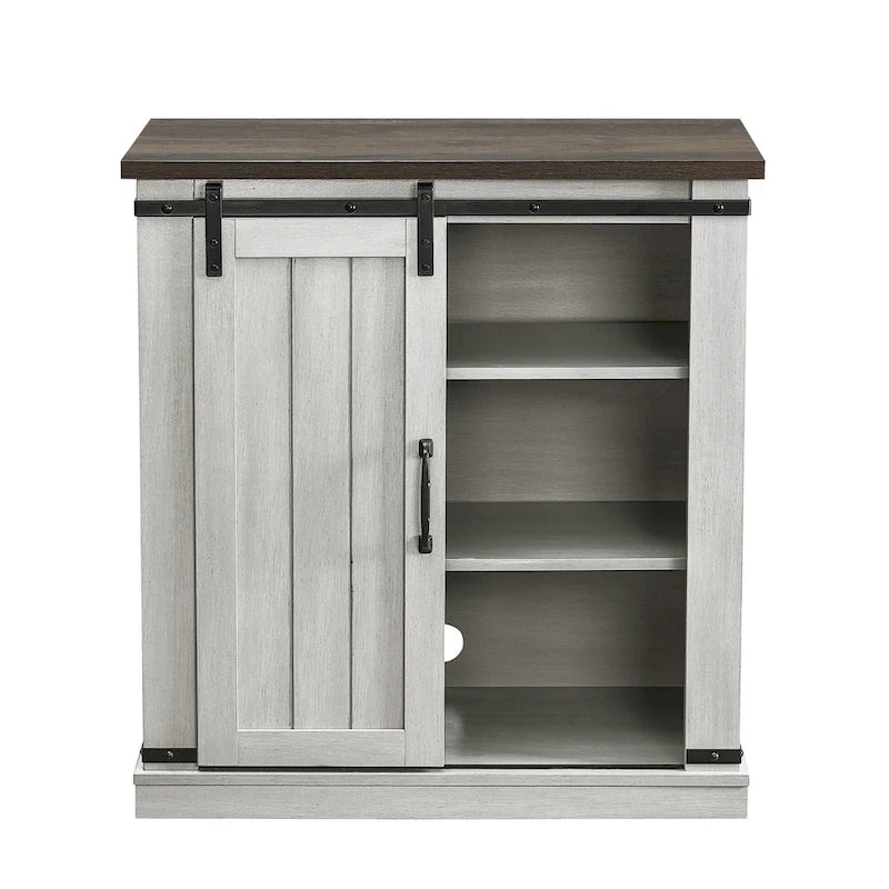 Meuble d'appoint avec porte coulissante de 32 po, blanc cassé/blanc cassé/bois vieilli/gris, simple