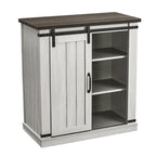 Meuble d'appoint avec porte coulissante de 32 po, blanc cassé/blanc cassé/bois vieilli/gris, simple