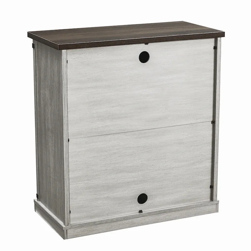 Meuble d'appoint avec porte coulissante de 32 po, blanc cassé/blanc cassé/bois vieilli/gris, simple