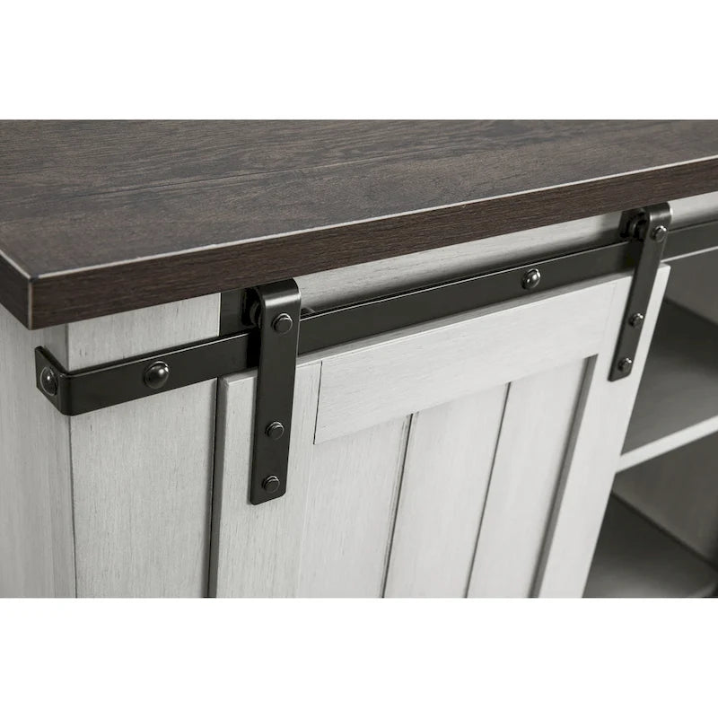 Meuble d'appoint avec porte coulissante de 32 po, blanc cassé/blanc cassé/bois vieilli/gris, simple