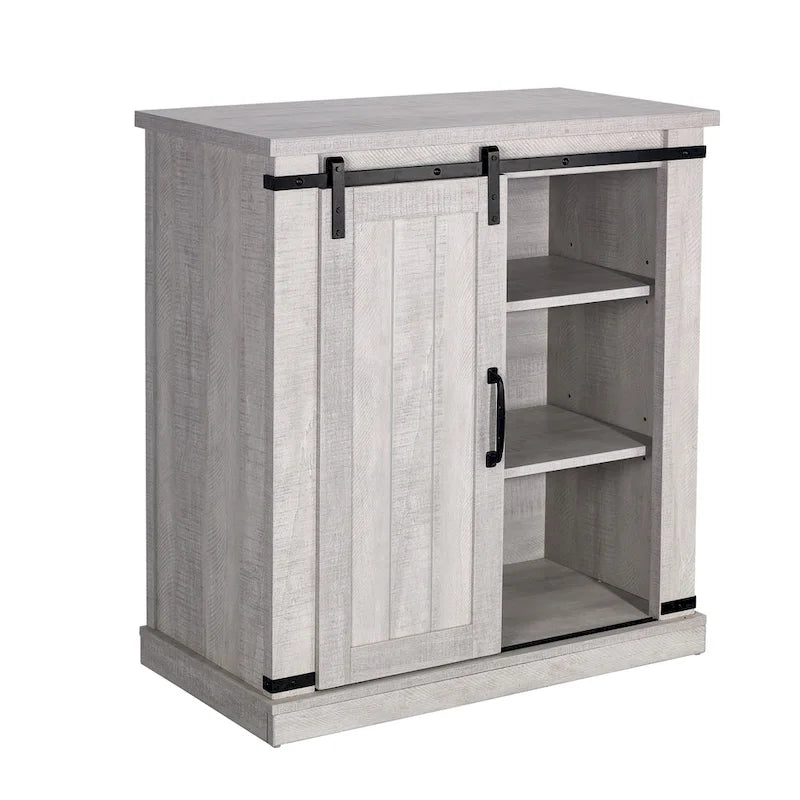 Meuble d'appoint avec porte coulissante de 32 po, blanc cassé/blanc cassé/bois vieilli/gris, simple