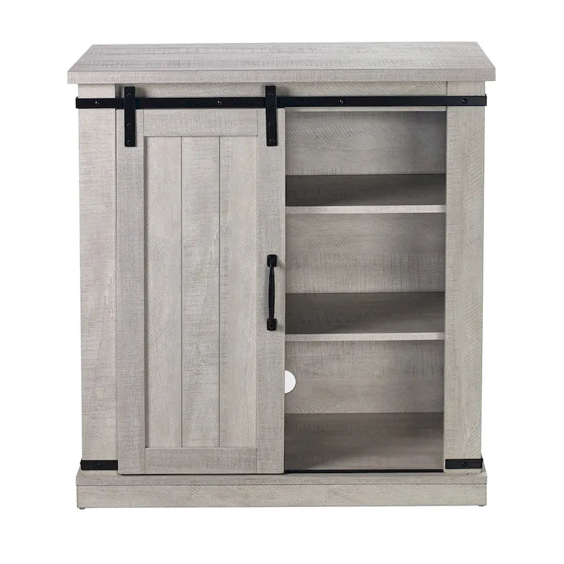 Meuble d'appoint avec porte coulissante de 32 po, blanc cassé/blanc cassé/bois vieilli/gris, simple