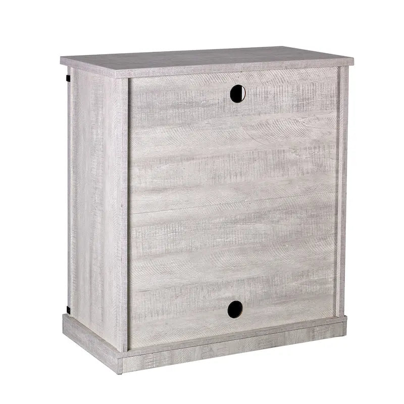 Meuble d'appoint avec porte coulissante de 32 po, blanc cassé/blanc cassé/bois vieilli/gris, simple