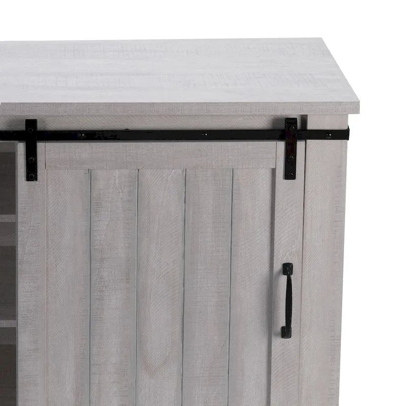 Meuble d'appoint avec porte coulissante de 32 po, blanc cassé/blanc cassé/bois vieilli/gris, simple