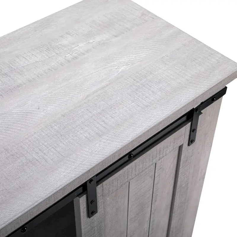 Meuble d'appoint avec porte coulissante de 32 po, blanc cassé/blanc cassé/bois vieilli/gris, simple