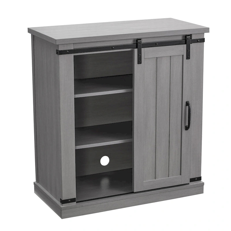 Meuble d'appoint avec porte coulissante de 32 po, blanc cassé/blanc cassé/bois vieilli/gris, simple