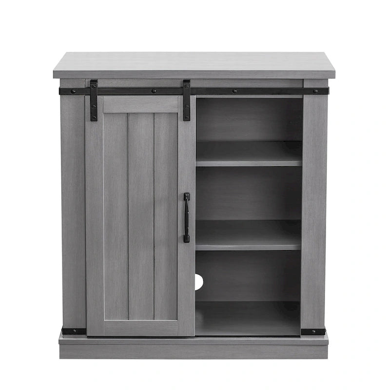 Meuble d'appoint avec porte coulissante de 32 po, blanc cassé/blanc cassé/bois vieilli/gris, simple