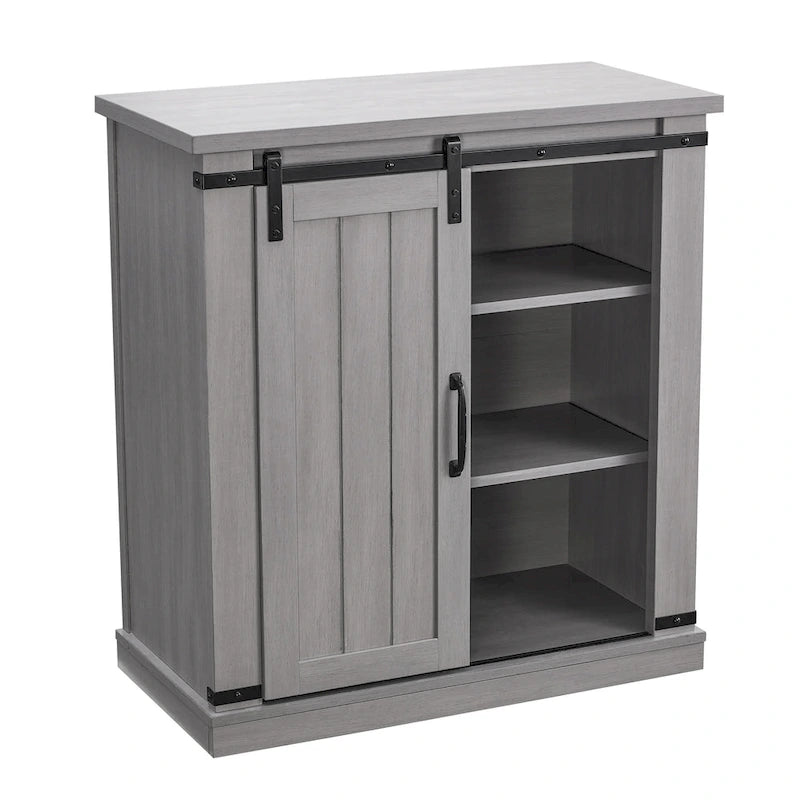 Meuble d'appoint avec porte coulissante de 32 po, blanc cassé/blanc cassé/bois vieilli/gris, simple