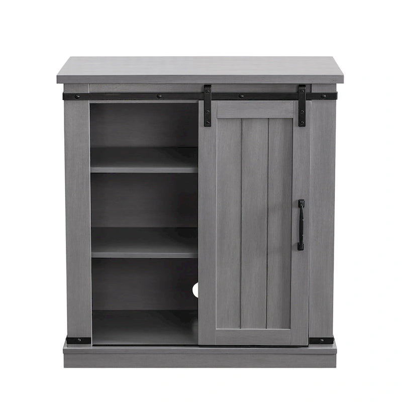 Meuble d'appoint avec porte coulissante de 32 po, blanc cassé/blanc cassé/bois vieilli/gris, simple