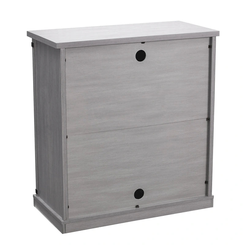 Meuble d'appoint avec porte coulissante de 32 po, blanc cassé/blanc cassé/bois vieilli/gris, simple
