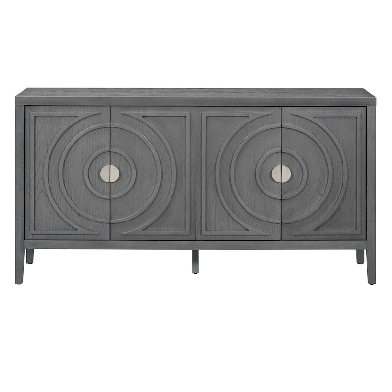 Buffet rétro 4 portes, noir/gris/bleu antique/blanc, assemblage à 2 personnes