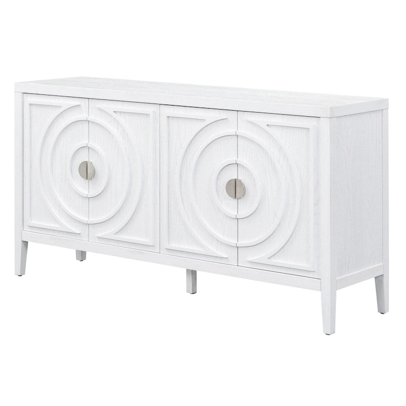Buffet rétro 4 portes, noir/gris/bleu antique/blanc, assemblage à 2 personnes