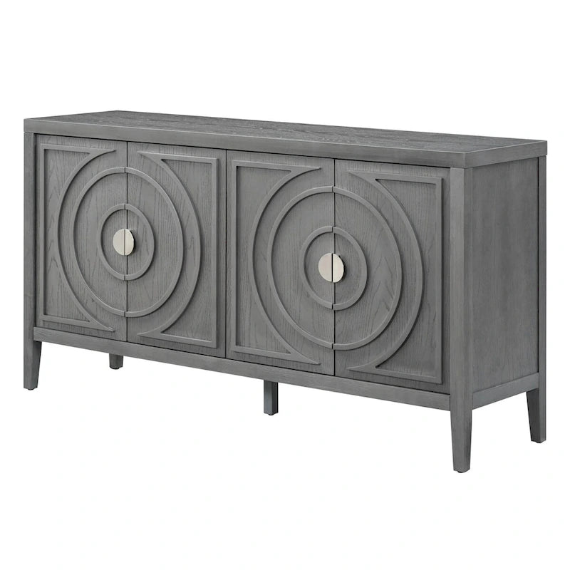 Buffet rétro 4 portes, noir/gris/bleu antique/blanc, assemblage à 2 personnes
