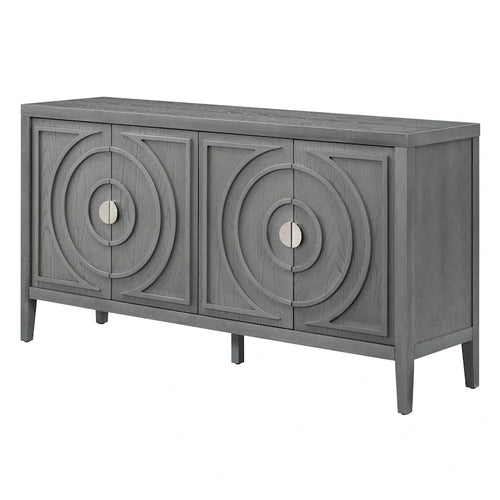 Buffet rétro 4 portes, noir/gris/bleu antique/blanc, assemblage à 2 personnes