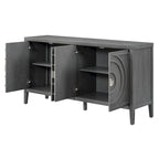 Buffet rétro 4 portes, noir/gris/bleu antique/blanc, assemblage à 2 personnes