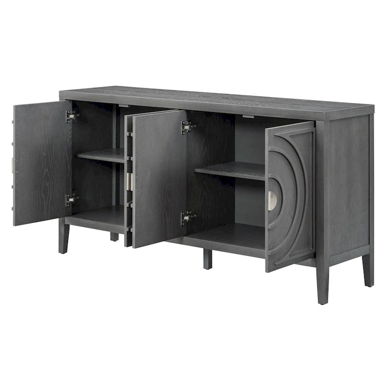Buffet rétro 4 portes, noir/gris/bleu antique/blanc, assemblage à 2 personnes