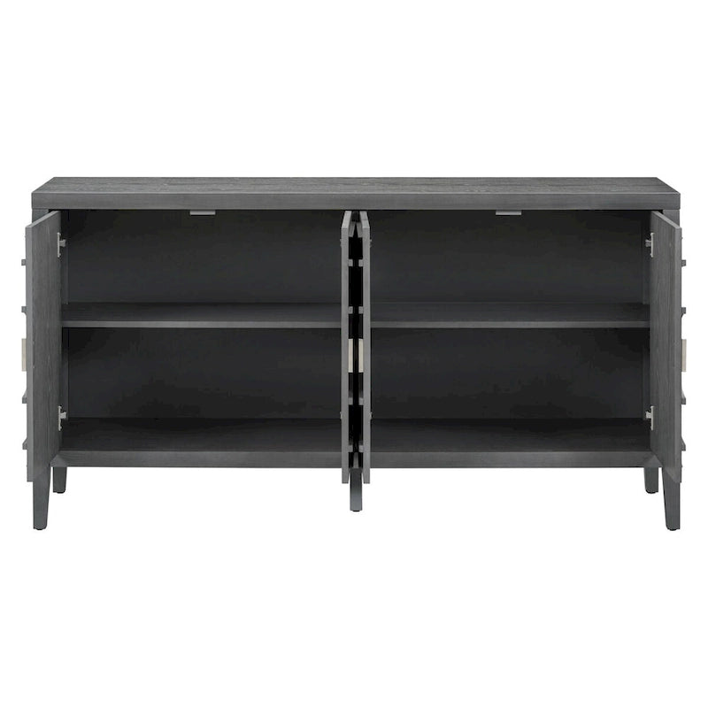 Buffet rétro 4 portes, noir/gris/bleu antique/blanc, assemblage à 2 personnes