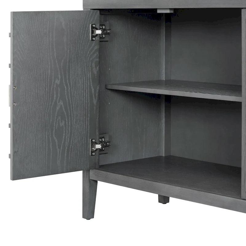 Buffet rétro 4 portes, noir/gris/bleu antique/blanc, assemblage à 2 personnes