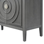 Buffet rétro 4 portes, noir/gris/bleu antique/blanc, assemblage à 2 personnes