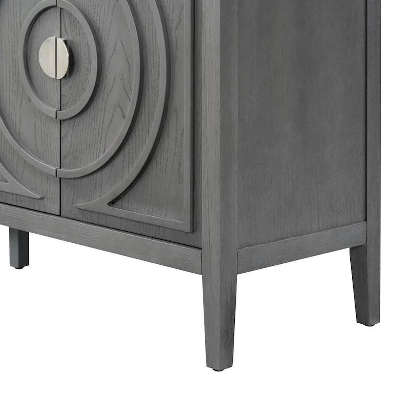 Buffet rétro 4 portes, noir/gris/bleu antique/blanc, assemblage à 2 personnes