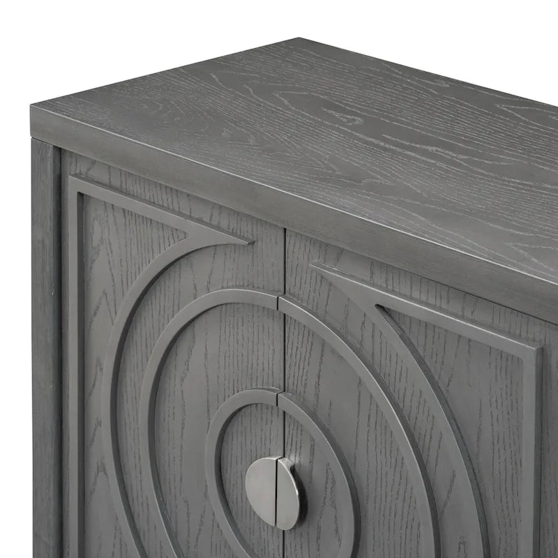 Buffet rétro 4 portes, noir/gris/bleu antique/blanc, assemblage à 2 personnes
