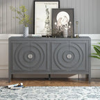 Buffet rétro 4 portes, noir/gris/bleu antique/blanc, assemblage à 2 personnes