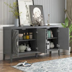 Buffet rétro 4 portes, noir/gris/bleu antique/blanc, assemblage à 2 personnes
