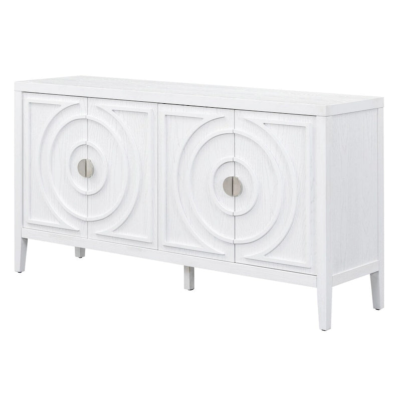 Buffet rétro 4 portes, noir/gris/bleu antique/blanc, assemblage à 2 personnes