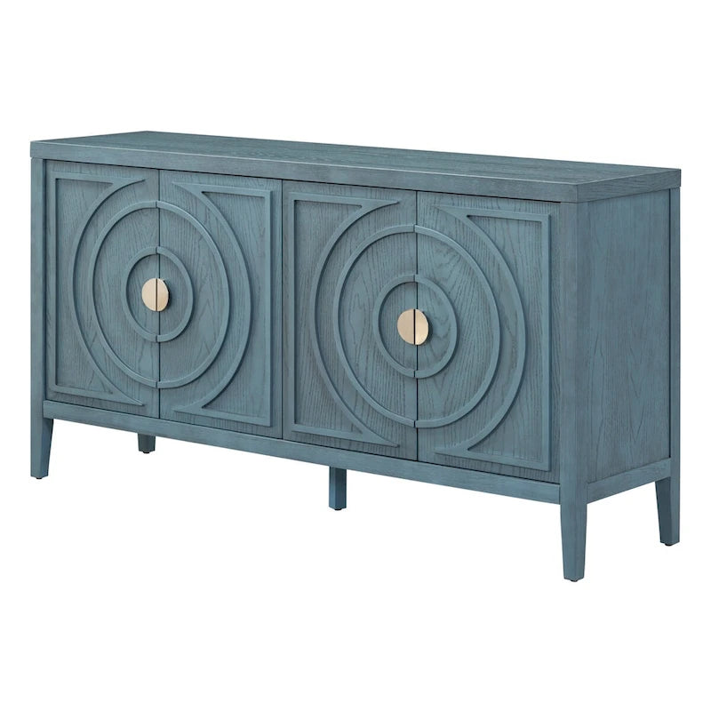 Buffet rétro 4 portes, noir/gris/bleu antique/blanc, assemblage à 2 personnes