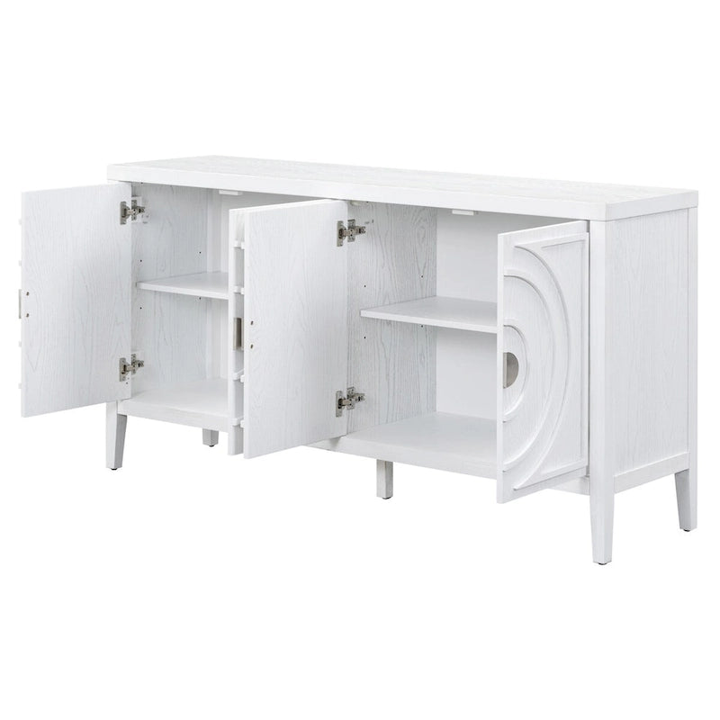 Buffet rétro 4 portes, noir/gris/bleu antique/blanc, assemblage à 2 personnes