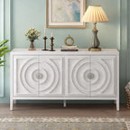 Buffet rétro 4 portes, noir/gris/bleu antique/blanc, assemblage à 2 personnes