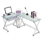 Bureau d'angle en L en verre transparent pour 1 personne