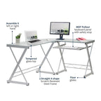 Bureau d'angle en L en verre transparent pour 1 personne