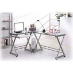 Bureau d'angle en L en verre transparent pour 1 personne