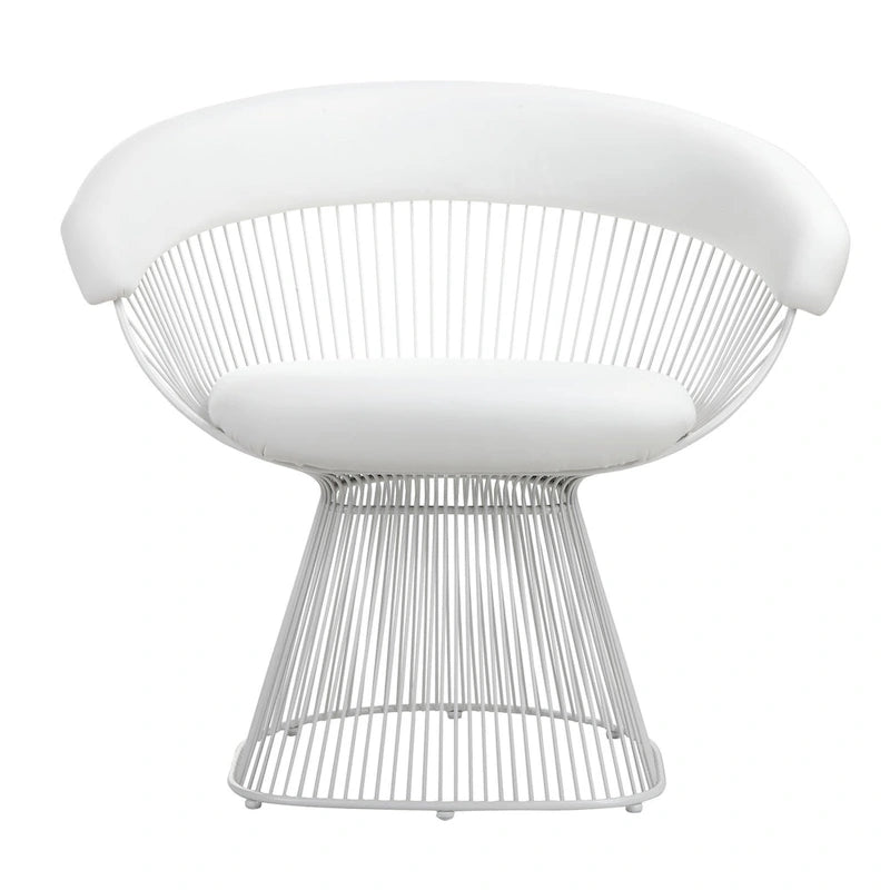 Fauteuil d'appoint en similicuir blanc, dossier incurvé à lattes métalliques, siège simple