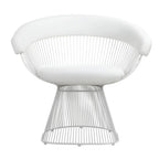 Fauteuil d'appoint en similicuir blanc, dossier incurvé à lattes métalliques, siège simple
