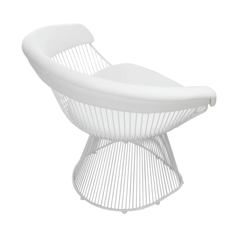 Fauteuil d'appoint en similicuir blanc, dossier incurvé à lattes métalliques, siège simple