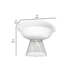 Fauteuil d'appoint en similicuir blanc, dossier incurvé à lattes métalliques, siège simple