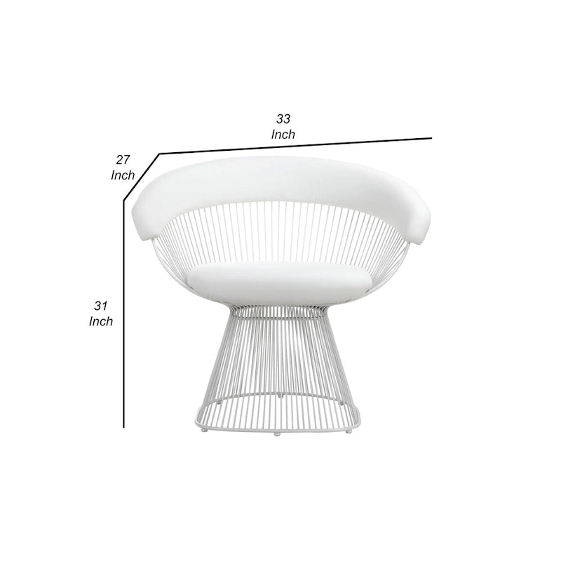Fauteuil d'appoint en similicuir blanc, dossier incurvé à lattes métalliques, siège simple