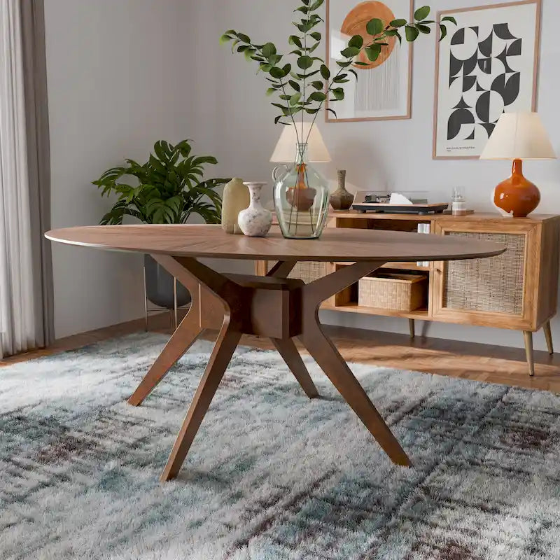 Table à manger ovale en noyer, style moderne du milieu du siècle, pour 4 à 6 personnes